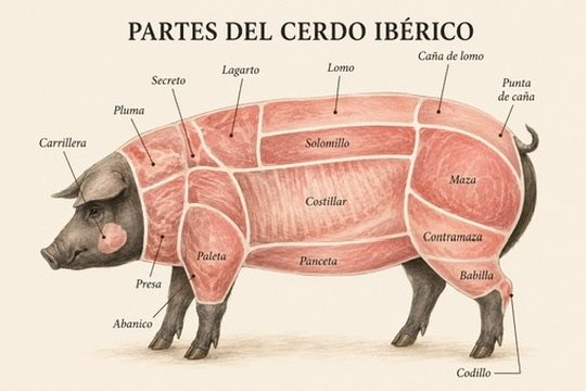 Parties du cochon ibérique